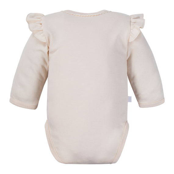 Fluffy Tails Eevi bébi bodysuit - ekrü, hosszú ujjú, vállfodrokkal