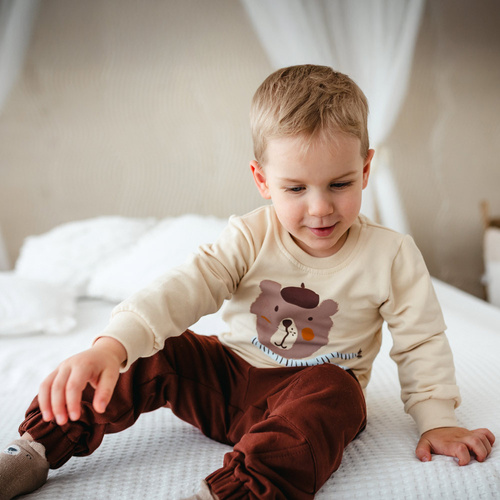 Beary Cool pulóver Eevi - világos bézs, pamut, mackó mintával