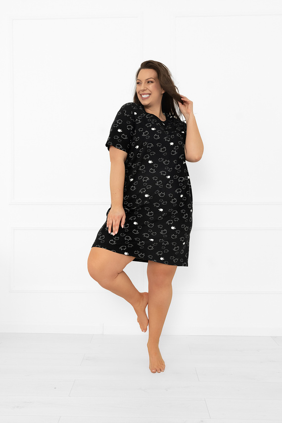 Női hálóing Bonnie - pamut MEGA SOFT, fekete, báránybőr olasz Fashion