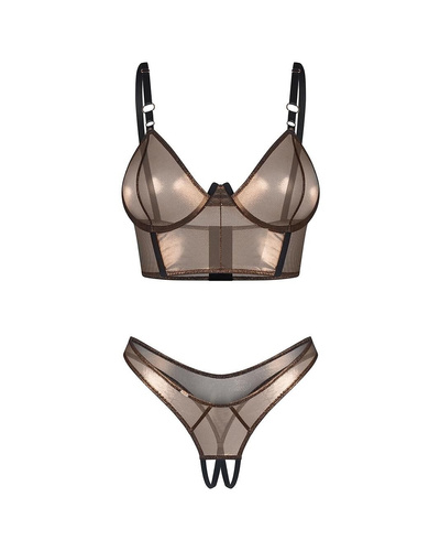 Soranna Top & Crotchless Tanga szett Megszállott arany érzéki szett nyitott tangával