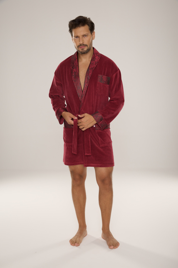 866 Noble Férfi De Lafense velúr fürdőköpeny - rövid, elegáns, pamut - bordó