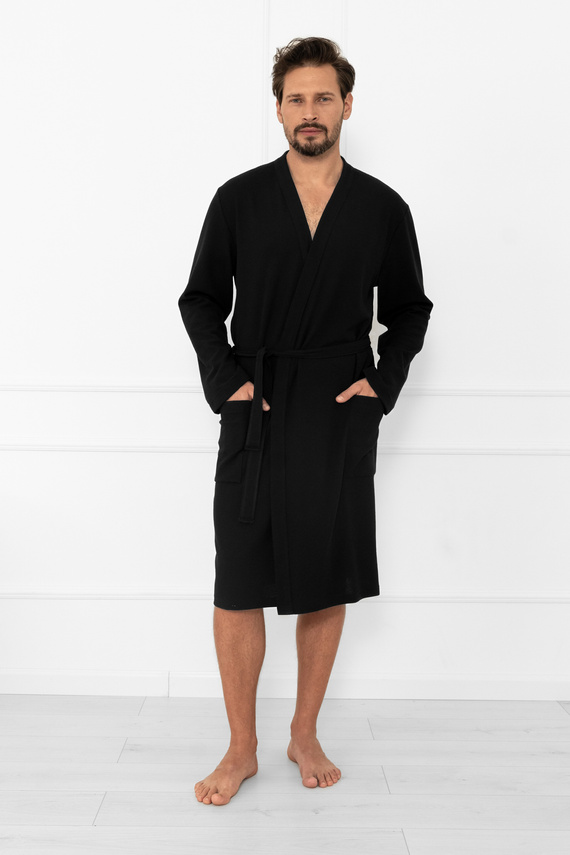 Bono férfi fürdőköpeny Italian Fashion fekete - övvel, dombornyomott mintával, elegáns és kényelmes