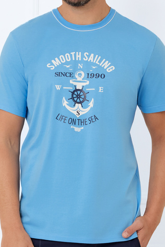 Port Férfi rövid ujjú pizsama, rövidnadrág Italian Fashion - kék