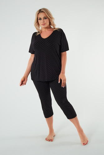 Puntini Női rövid ujjú pizsama, 3/4 nadrágos olasz divat - fekete