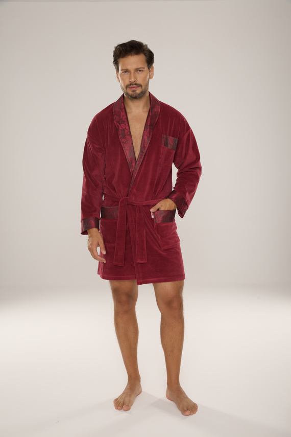 866 Noble Férfi De Lafense velúr fürdőköpeny - rövid, elegáns, pamut - bordó