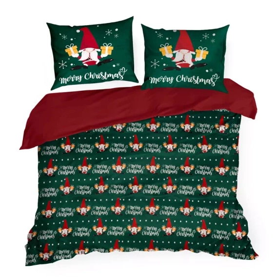 Galdor karácsonyi ágynemű Eurofirany mikroszálas zöld piros gnómok - puha, könnyű és könnyen ápolható, cipzárral zárható