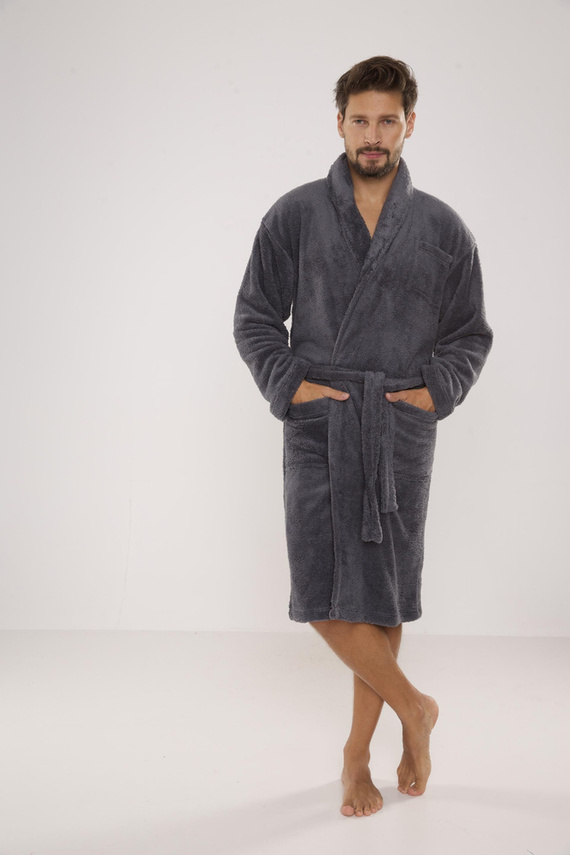 811 De Lafense férfi plüss fürdőköpeny - szürke