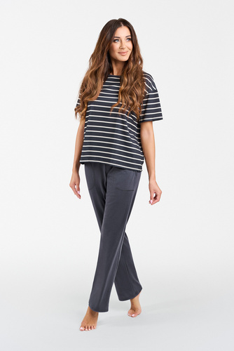 Betty Női pizsama rövid ujjú, hosszú nadrágos olasz divat - grafit/grafit nyomtatás