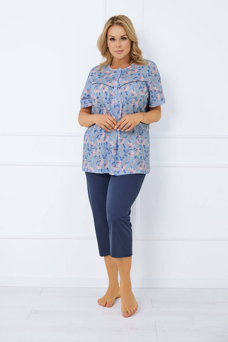 Facelia Női pizsama rövid ujjú, 3/4 nadrágos olasz divat - print/zöld