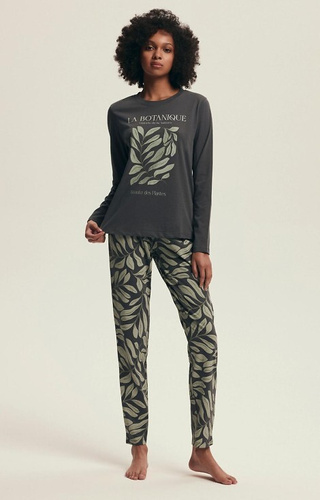 43685 Danna Női pizsama Henderson szürke - pamut, botanikai mintás