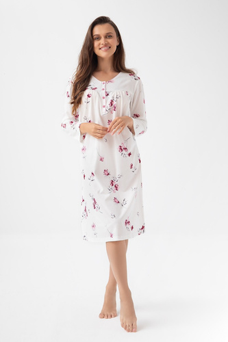 338 Luna ekrü színű hálóing - pamut, hosszú ujjú, gombos nyakkivágással