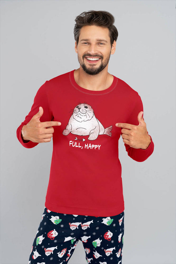 Elder Pizsamák Férfi hosszú ujjú, hosszú nadrág olasz divat- piros/print tengerészkék