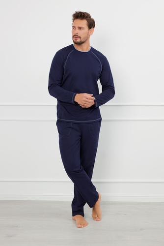 Salomon Férfi hosszú ujjú pizsama, hosszú nadrág Olasz divat - tengerészkék/kék