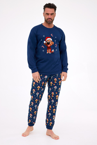 115/294 Dog Férfi Cornette pizsama - karácsonyi, sötétkék, pamut