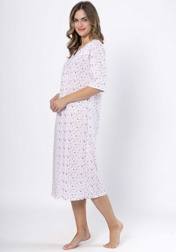 Leveza 1638 Dioniza fehér és lila pamut hálóing - rövid ujjú, kényelmes és nőies