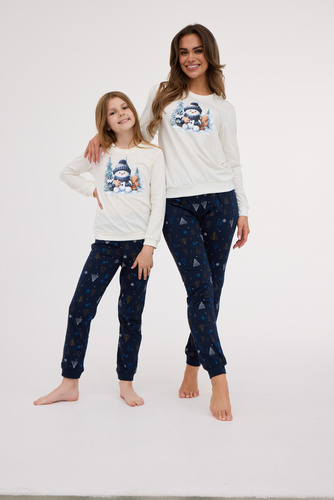 721/427 Snowy Day Női pizsama Cornette ekrü - pamut, hosszú ujjú | Meleg és kényelmes