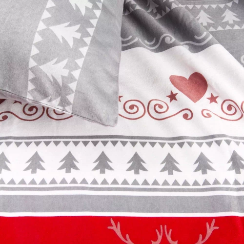 31516/1 Karácsonyi flanel ágynemű Flanelove Darymex szürke piros- készlet 100% pamut, meleg és puha