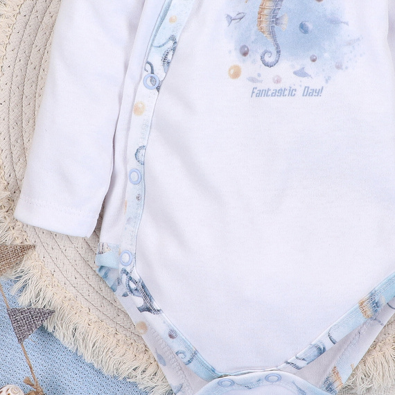 ABN-5442 Sea Of Joy Nini boríték body fehér - organikus pamut, csecsemők számára