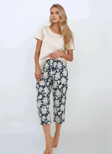 Navy Charm női Momenti Per Me pizsama - rövid ujjú és 7/8 nadrág, pamut