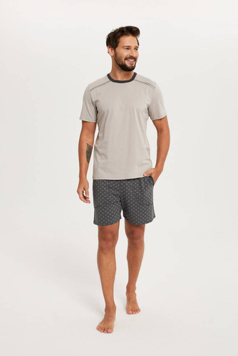 Abel Férfi rövid ujjú pizsama, rövidnadrág Olasz divat - bézs/print