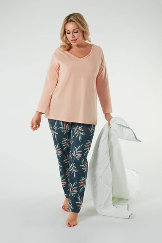 Julietta Női pizsama hosszú ujjú, hosszú nadrágos olasz divat - lazac/print