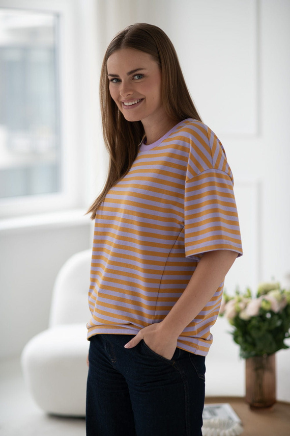 Mamahood Terhesség és szoptatás póló Milk&Love méz és lila csíkos - kényelmes és elegáns