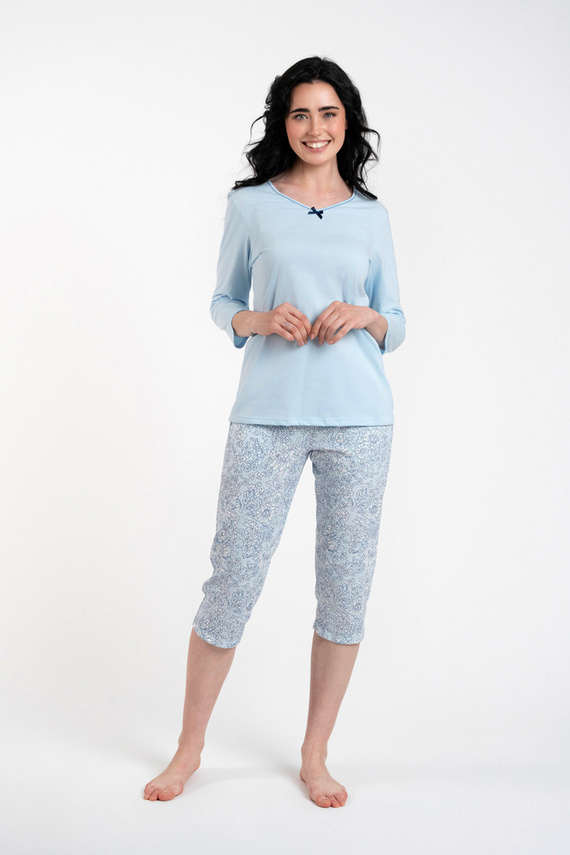 Salli Női pizsama 3/4 ujjú és 3/4 nadrág olasz divat -kék/print