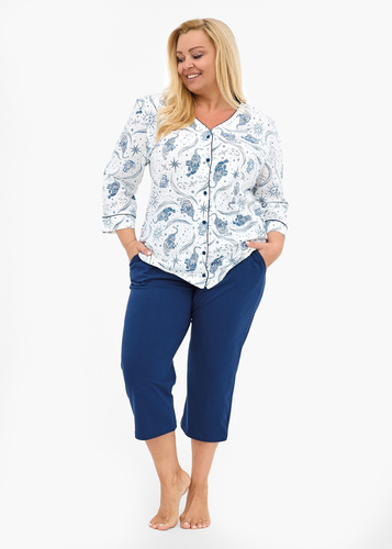 162/446 Cornette Kristin 2 női pizsama | 100% pamut, kigombolható, 3/4 ujjú és nadrágos | 100% pamut