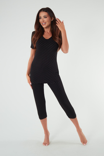 Puntini Női rövid ujjú pizsama, 3/4 nadrágos olasz divat - fekete