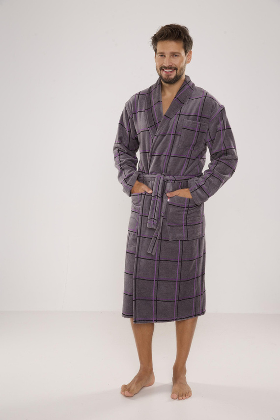 803 / 819 Twin Forex férfi frottír háziköntös - szürke, lila kockás (szürke kockás)