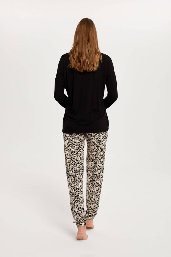 Guyana női pizsama hosszú ujjú, hosszú nadrágos olasz divat - fekete/print