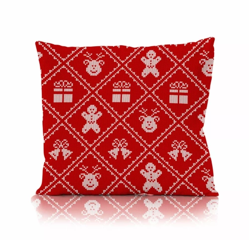 Holly Jolly Faro karácsonyi díszpárnahuzat - mikroszálas, piros, karácsonyi pulóver mintával