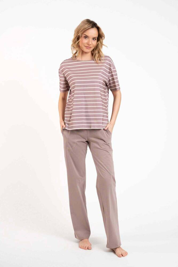 Betty Női rövid ujjú pizsama, hosszú nadrág Olasz divat - cappuccino/print cappuccino