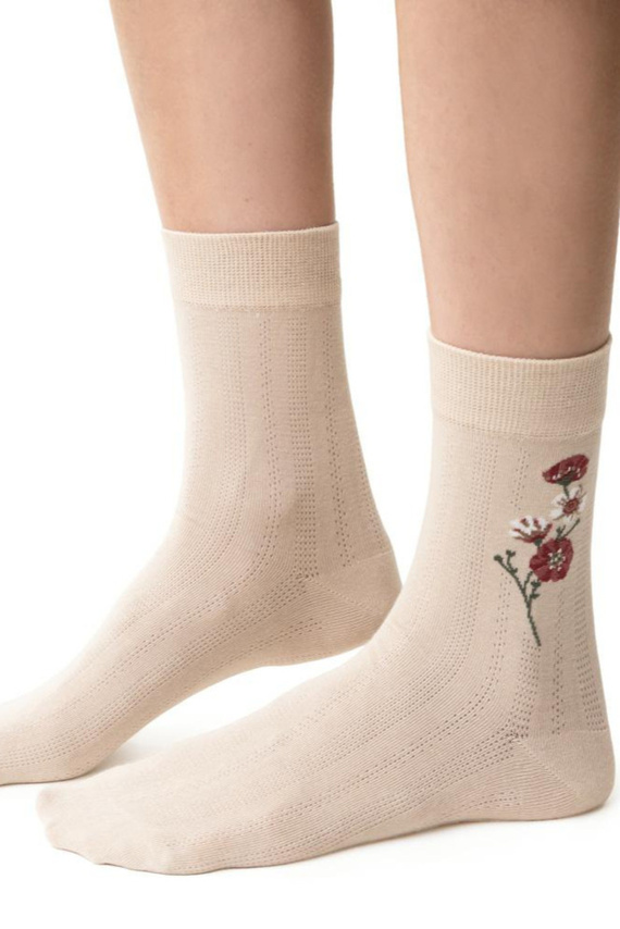 Női zokni Steven Planet Earth art.017 világos bézs 042- pamut, minták, kényelem