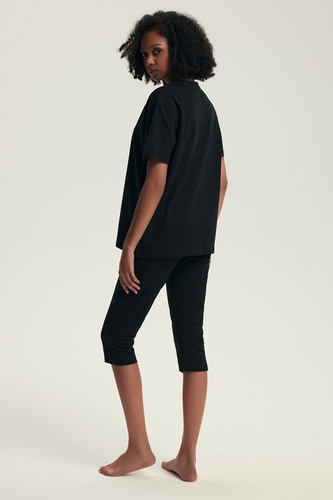 Női pizsama 43728 Dairoku fekete - pamut, rövid ujjú, halásznadrág