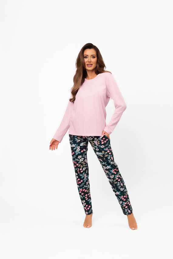 Női pamut pizsama Marisal - hosszú ujjú, hosszú nadrág Olasz divat