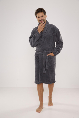 811 De Lafense férfi plüss fürdőköpeny - szürke