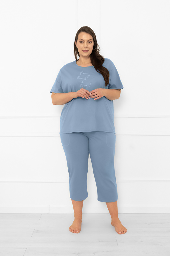 Női pizsama Ksara - rövid ujjú, 3/4-es nadrág, pamut Italian Fashion - steel