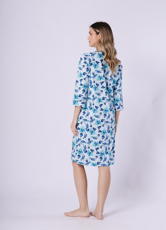 Julita 1742 Leveza női hálóing türkiz – 100% pamut, virágmintás, 3/4 ujj