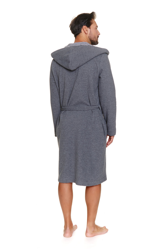 7230 Doctor Nap férfi fürdőköpeny - pamut, kapucnival, elegáns díszítéssel - sötétszürke