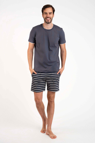 Lars Férfi rövid ujjú pizsama, rövid nadrág Olasz divat - grafit/grafit nyomtatás