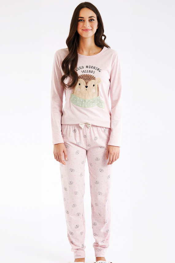 Antea Női Sorbetto rózsaszín pizsama - hosszú, rózsaszín, 3D applikációval, jersey, pamut