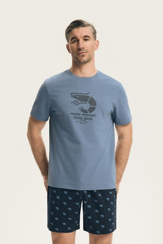 Henderson férfi pizsama 44520 Brad, pamut, rövid ujjú, nyomtatott, mintás rövidnadrág, mintás nadrág