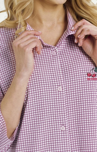 3436 Joliee Női Taro ing rózsaszín - pamut, kockás, 3/4 ujjú, gombok
