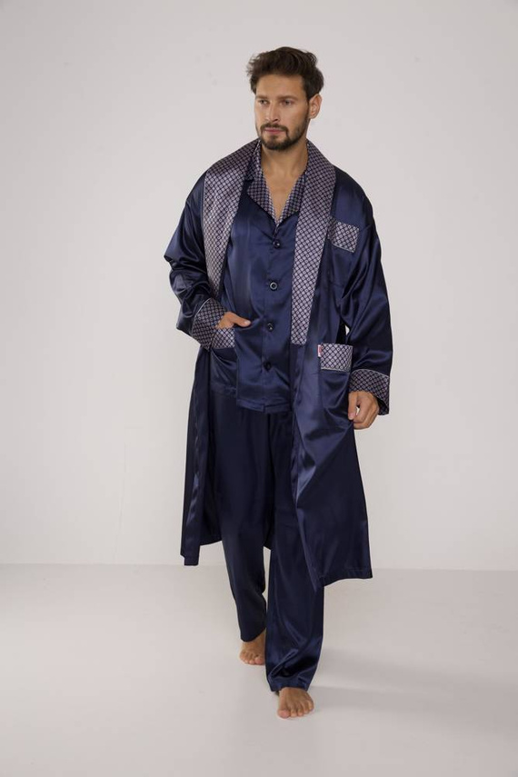 939 Férfi szatén pizsama - tengerészkék