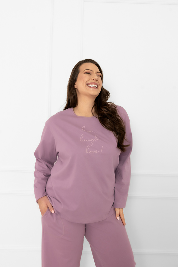 Női pizsama Ksara Italian Fashion - pamut, hosszú ujjú és zsebes nadrág - heather