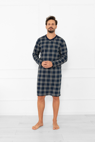 Férfi hálóing Andreas - pamut, hosszú ujjú, kockás Olasz divat