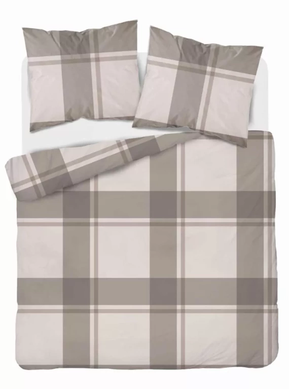 5218 B Pościel satynowa kratka Detexpol beżowy