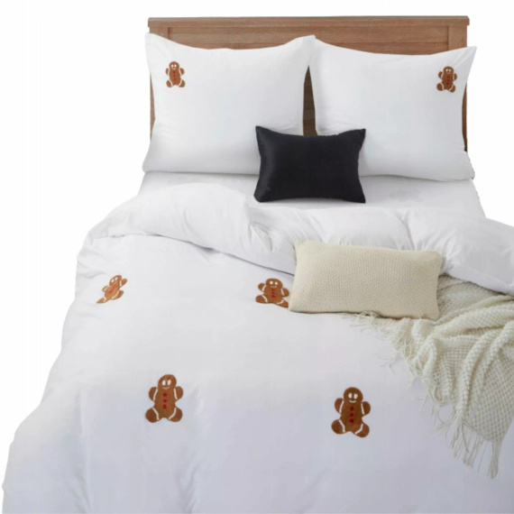 Cuty mézeskalács karácsonyi ágynemű mikroszálas Spod Igły i Nitki - fehér, 3D mézeskalács applikációkkal, cipzáras záródással