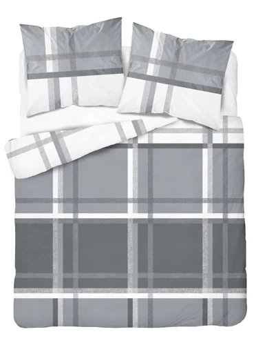 4674 A Home Satin Pościel satynowa krata Detexpol szary